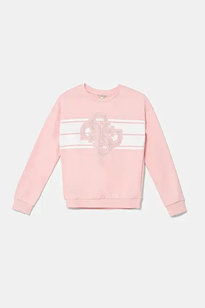 Dětská bavlněná mikina Guess růžová barva, s potiskem, J5YQ01 KA6R4