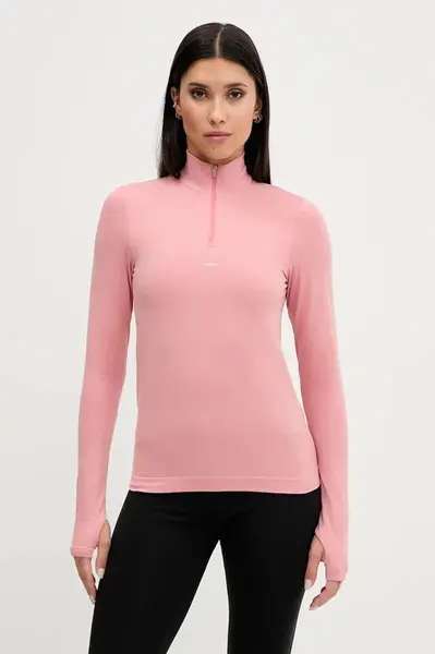 Tričko s dlouhým rukávem Pangaia Plant-Stretch Zipped Long Sleeve Top dámské, růžová barva, 10002426