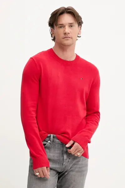 Bavlněný svetr Tommy Jeans vínová barva, DM0DM18895