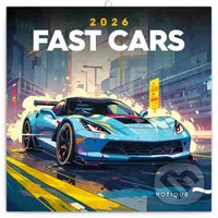 NOTIQUE Nástenný poznámkový kalendár Fast cars (Fantastické autá) 2026