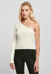 Women's sweater with short rib knit with one sleeve whitesand