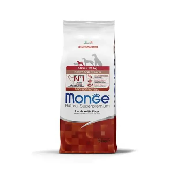 MONGE Natural Superpremium Mini Puppy 7,5kg monoproteínové krmivo jahňa/ryža pre šteňatá malých plemien