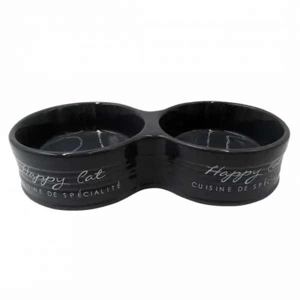DUVO+ Keramická dvojmiska pre mačky HAPPY CAT - antracit 26x13x5,5cm 300ml