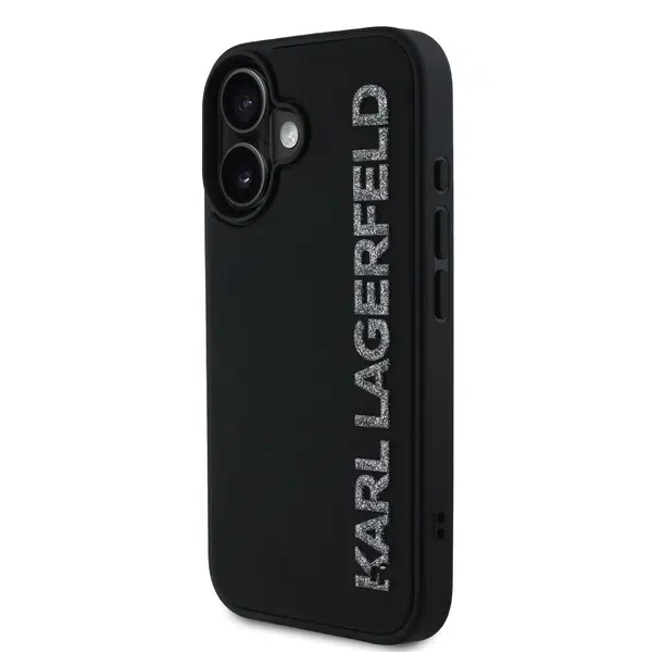 Zadní kryt Karl Lagerfeld 3D Rubber Glitter Logo Karl pro Apple iPhone 16, černá