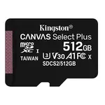 Kingston paměťová karta Canvas Select Plus, 512GB, micro SDXC, SDCS2/512GBSP, UHS-I U1 (Class 10), A1