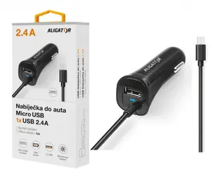 Nabíječka do auta ALIGATOR micro USB s USB výstupem, 2.4A, Turbo charge, Black