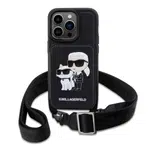 Zadní kryt Karl Lagerfeld Saffiano Crossbody popruh Karl and Choupette pro Apple iPhone 14 Pro Max, černá