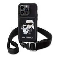 Zadní kryt Karl Lagerfeld Saffiano Crossbody popruh Karl and Choupette pro Apple iPhone 14 Pro Max, černá