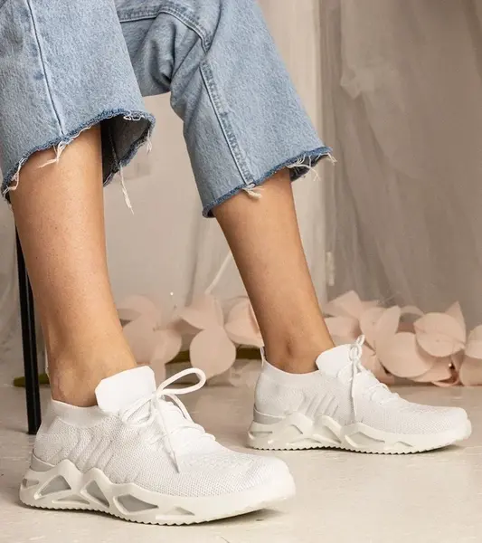 Gemre White women's sneakers with sock-like upper Miyana