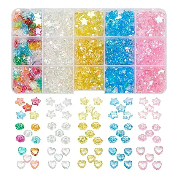 600Pcs 15 Styles Transparent Acrylic Beads