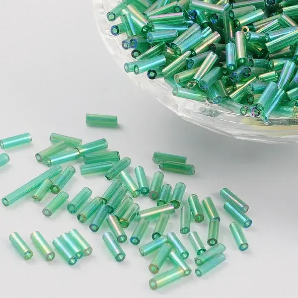 Transparent Colours Rainbow Glass Bugle Beads