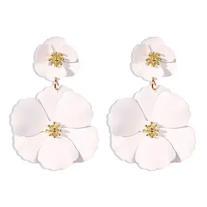 Flower Baking Paint Alloy Dangle Stud Earrings