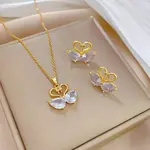 Brass Micro Pave Cubic Zirconia Pendant Necklace & Stud Earrings