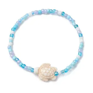 Dyed Synthetic Turquoise Beaded Stretch Bracelets for Kids