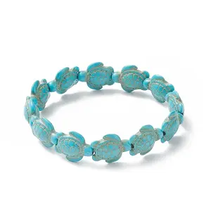 Dyed Synthetic Sea Turtle Beaded Stretch Bracelets for Women