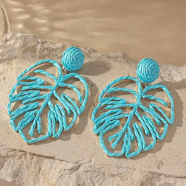Iron Raffia Dangle Stud Earrings