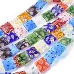 Square Handmade Millefiori Glass Lampwork Beads Strands