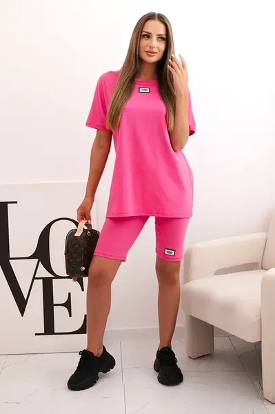 Kesi Włoski Dámský bavlněný komplet s krátkým rukávem a šortkami růžový