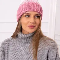 marka niezdefiniowana Dámská čepice s bambulí Abigail K326 powder pink+ecru