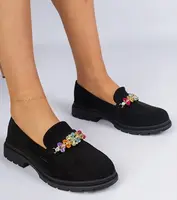 Gemre Black women's moccasins adorned with stones Liliana