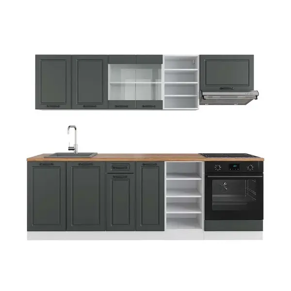 Vicco KUCHYŇSKÝ KOUT R-Line Antracitový venkovský dům/bílá 240 cm , PD Dub