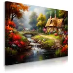 Muralo OBRAZ NA PLÁTNĚ Venkovský Domek Les Příroda Krajina 40cm x 30cm