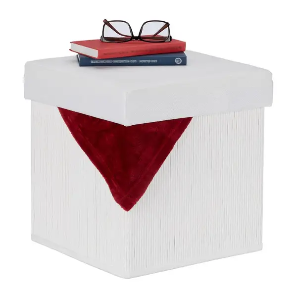 Relaxdays TABURET Bílá skládací s úložným prostorem 35 cm