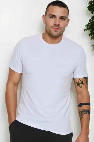 T9569 DEWBERRY BIKE COLLAR MEN'S T-SHIRT-WHITE