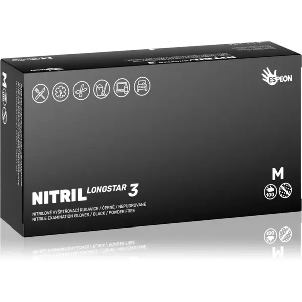 Espeon Nitril Longstar3 Black nitrilové nepudrované rukavice veľkosť M 2x50 ks