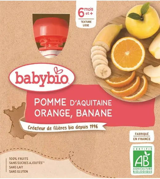 BABYBIO doypack jablko, pomaranč, banán 4 x 90 g