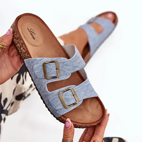 EVENTO Dámske Šľapky Na Korkovej Platforme S Prackami Svetlo Džínové Vesina