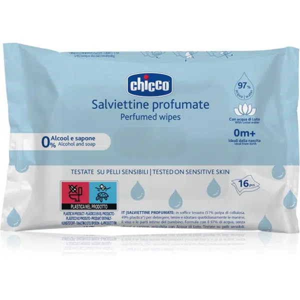 Chicco Perfumed Wipes 0m+ vlhčené obrúsky pre deti s ľahkou parfumáciou 16 ks