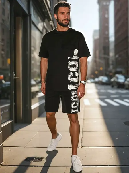 Komplet męski z nadrukiem czarny Dstreet