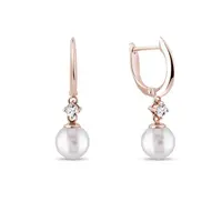 Zlaté náušnice sa sladkovodnou perlou a diamantmi KLENOTA