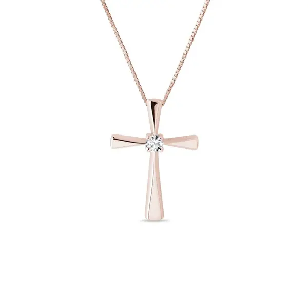 Přívěsek křížek s diamantem v růžovém zlatě KLENOTA