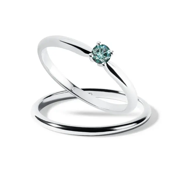 Set prstenů s modrým diamantem z bílého zlata KLENOTA