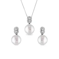 Souprava šperků s perlami a brilianty v bílém zlatě KLENOTA