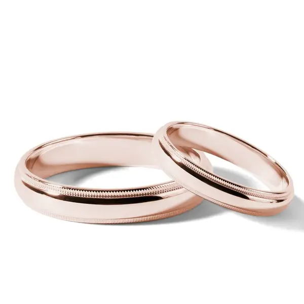 Set snubních prstenů z růžového zlata s jemným zdobením KLENOTA
