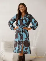 Resti Afrodyta Blu Oceano Dress – blue midi, long sleeves, classic style