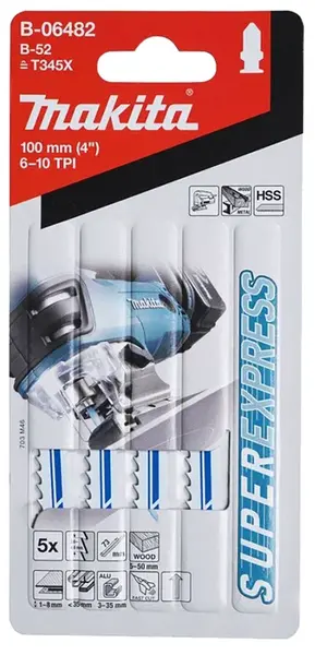 Makita Príslušenstvo - Súprava pílových plátkov 6-10 TPI, dĺžka 100 mm, 5 ks B-06482