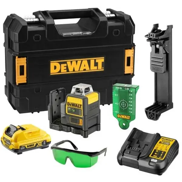 DeWALT Příslušenství - 10,8V AKU křížový laser, dosah 50 m, s příslušenstvím, 1x aku 2,0 Ah XR, nabíječka DCE0811D1G