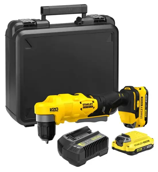 Stanley Náradie - 18V AKU pravouhlá vŕtačka, 2x aku 2,0 Ah Li-Ion, nabíjačka SFMCD750D2K-QW