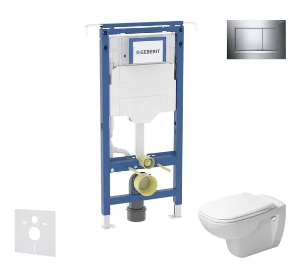 Geberit Duofix - Set předstěnové instalace, klozetu a sedátka Duravit D-Code, tlačítka Sigma20, Rimless, SoftClose, lesklý chrom/chrom mat SANI11CP110