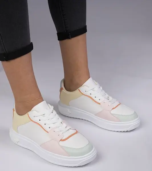 Gemre White-yellow sporty faux leather sneakers Lavilia