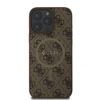 Zadní kryt Guess PU Leather 4G Colored Ring MagSafe pro Apple iPhone 16 Pro, hnědá