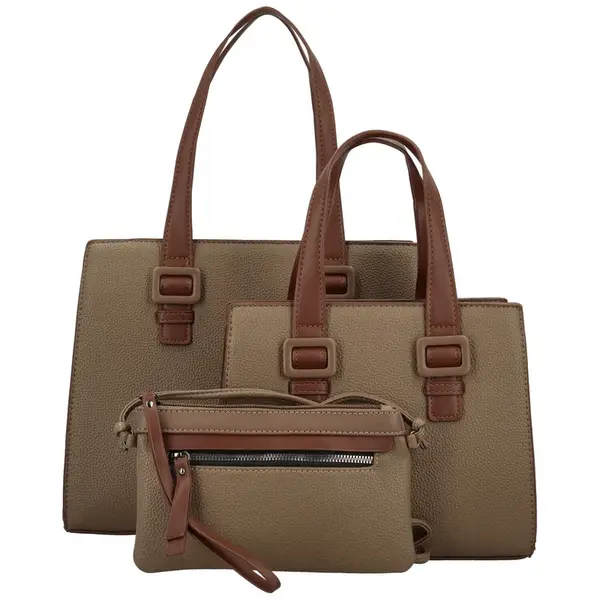 Módní dámský koženkový set kabelek Shanya, khaki