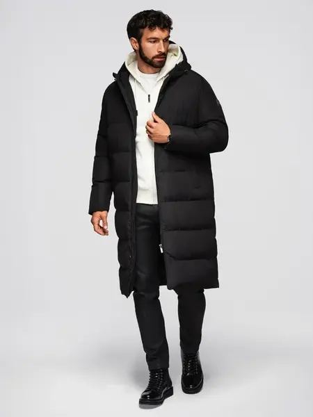 Ombre Men's classic long hooded jacket - black