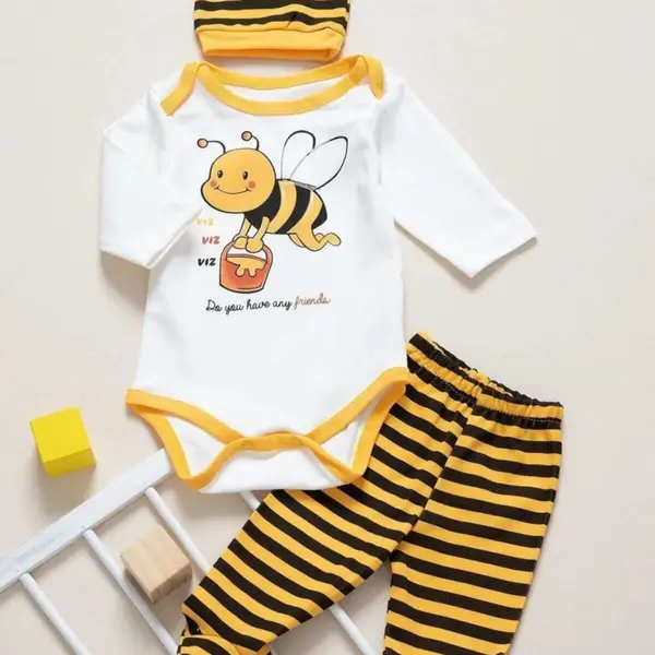 90479 Dewberry Unisex Newborn 3 Piece Clothing Set-YELLOW