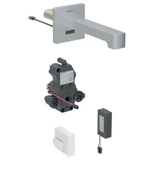 Geberit Brenta - Elektronický umývadlový ventil pod omietku, batériové napájanie, easy to clean, kefovaná nerezová 116.273.SN.1