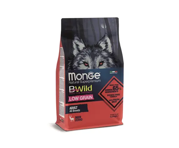 Monge BWild Low Grain All Breeds Adult suché krmivo pre psov - jeleň 2,5 kg